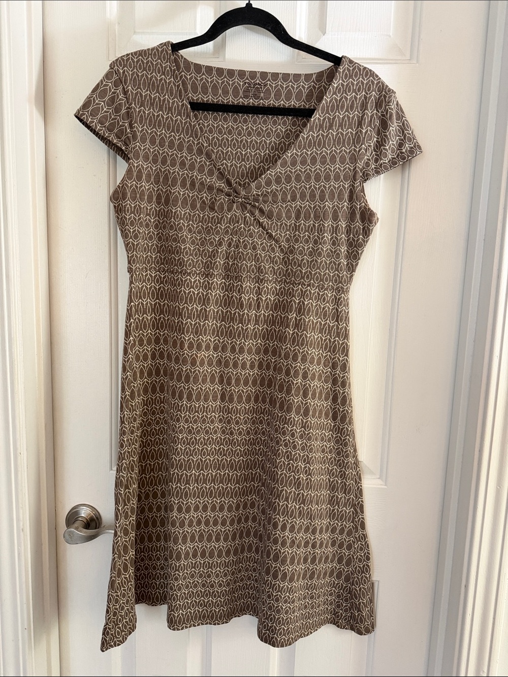 Toad & co Cap-Sleeve Brown Geometric leaf A-Line Dress medium